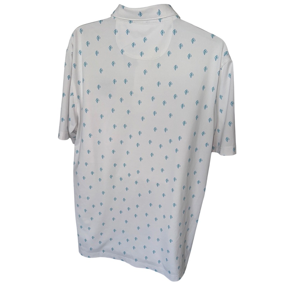Johnnie O Shirt Mens White Blue Rhombus Droptail Performance Polo Pebble Beach L - Picture 4 of 7